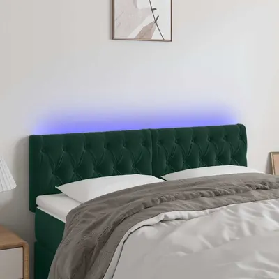 vidaXL Tăblie de pat cu LED, verde închis, 160x7x78/88 cm, catifea