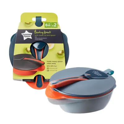 Set 2 castroane cu lingurita si capac Tommee Tippee