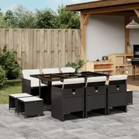 Gossi set mobilier de exterior cu perne, 11 piese, negru, poliratan