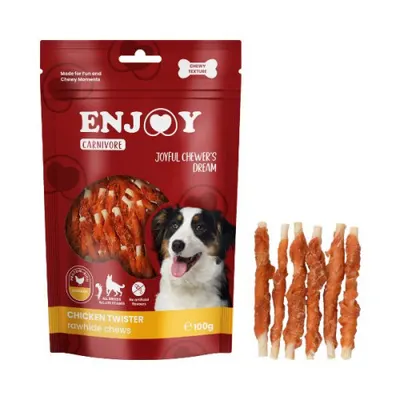 Recompense pentru caini Enjoy Carnivore Rawhide Chews cu pui 100 gr