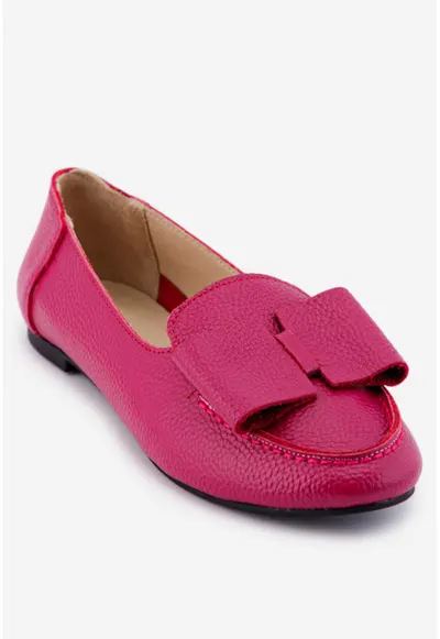 Mocasini dama fuchsia din piele naturala cu funda