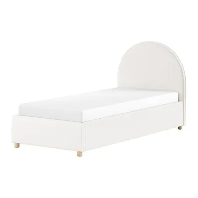 Pat alb tapițat cu spațiu de depozitare cu somieră 90x200 cm Moon – Vipack