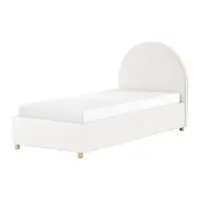 Pat alb tapițat cu spațiu de depozitare cu somieră 90x200 cm Moon – Vipack