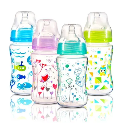 Babyono Sticlă anticolică 240 ml cu gât larg 403 Albastră