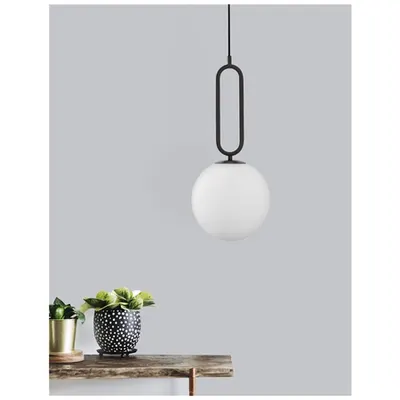 Lampa suspendata GRUS Mat Negru Metal Opal Sticla LED E27 1x12 Wat 230 Volt IP20 Fara bec