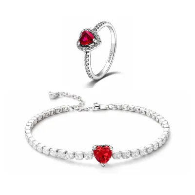 Set bijuterii Inel si Bratara Red Heart Cu Argint