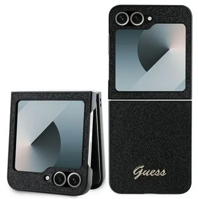 Husă Guess - Glitter Flakes Metal Logo, Galaxy Z Flip 6, negru