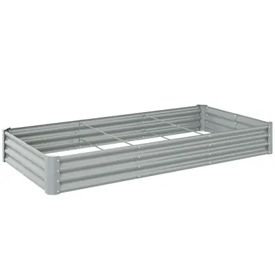 Outsunny Pat de Grădină Înălțat din Oțel Galvanizat, 240 x 120 x 30 cm, Jardinieră Înălțată pentru Exterior cu Fund Deschis pentru Legume, Flori, Plante Aromatice, Argintiu | Aosom Romania