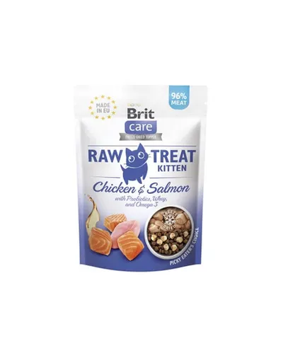 BRIT Recompense pisoi Care Raw Treat Freeze Dried Kitten 40 g pui si somon liofilizat cu probiotice