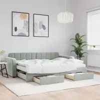 Gossi pat de zi cu extensie si sertare, gri deschis 80x200 cm catifea