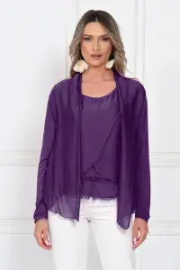 Blazer dama lejer cu design fluid si insertie din matase, croi relaxat, mov