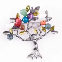 Brosa metalica argintiu inchis Pomul Vietii cu pietre naturale de carneol, coral, aveturin si agate