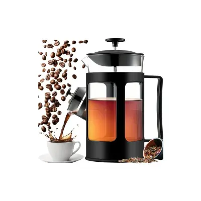 Presa franceza pentru cafea si ceai, capacitate 1 litru, pentru 3-6 persoane, infuzor sticla, sita si piston otel inoxidabil