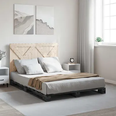 vidaXL Cadru de pat cu tăblie, gri, 140x200 cm, lemn masiv de pin