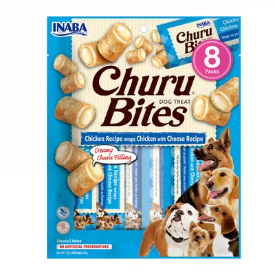 Recompense pentru caini Churu Bites cu pui branza 8 buc x 12 gr