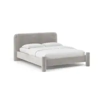 Pat matrimonial gri deschis tapițat cu somieră 160x200 cm Vera – Micadoni