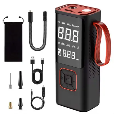 Mini compresor aer digital 3in1, portabil, 80W, 150 PSI, 30 L/min, 3 x 2000 mAh
