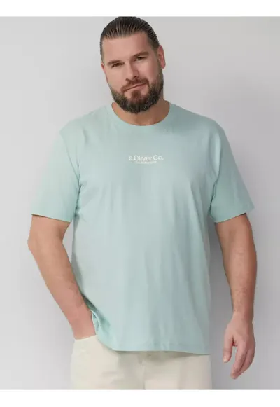 Big Sizes Tricou barbati big sizes cu decolteu la baza gatului - logo contrast - Verde menta