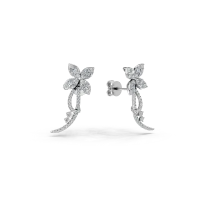 Cercei din aur alb cu diamante marquise, princess si rotunde de 1.63ct
