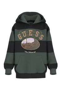 Hanorac cu buzunar kangaroo - imprimeu grafic si model in dungi - Negru/Verde padure