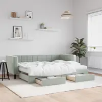 Gossi pat de zi cu extensie si sertare, gri deschis 80x200 cm catifea