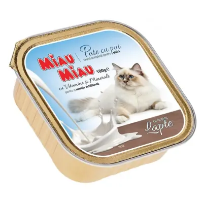 Pateu pentru pisici Miau Miau cu pui topping de lapte 100 gr