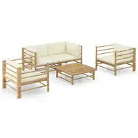 Gossi set mobilier de gradina cu perne alb crem, 5 piese, bambus