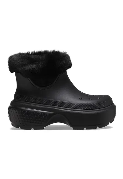 Ghete unisex fara inchidere cu captuseala din blana sintetica - Negru