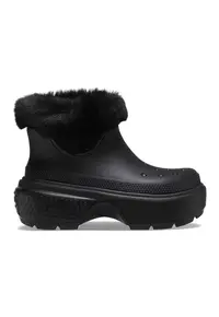 Ghete unisex fara inchidere cu captuseala din blana sintetica - Negru