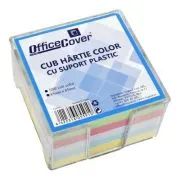 Cub hartie notes Office Cover, 500 coli, 85x85mm, 5 culori, include suport plastic transparent