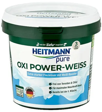 Detergent pentru pete Heitmann - Pure Oxi Power, pentru rufe albe, 500 g