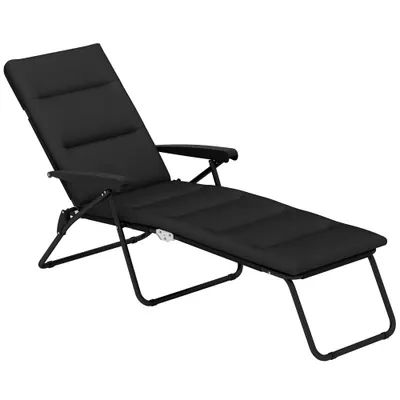 Outsunny Șezlong pliabil transat înclinat 6 poziții cu saltea + cotiere oțel poliester 153 x 58,5 x 89 cm negru | Aosom Romania