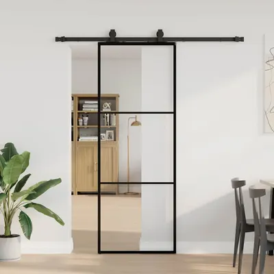 Gossi usa glisanta cu set de feronerie neagra 76x205 cm sticla esg