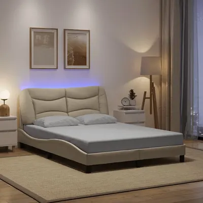 vidaXL Cadru de pat cu LED fără saltea Hvar cremă 140x200 cm țesătură