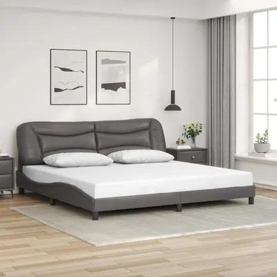 vidaXL Cadru de pat fără saltea, Hvar, gri, 200x200 cm, piele ecologică
