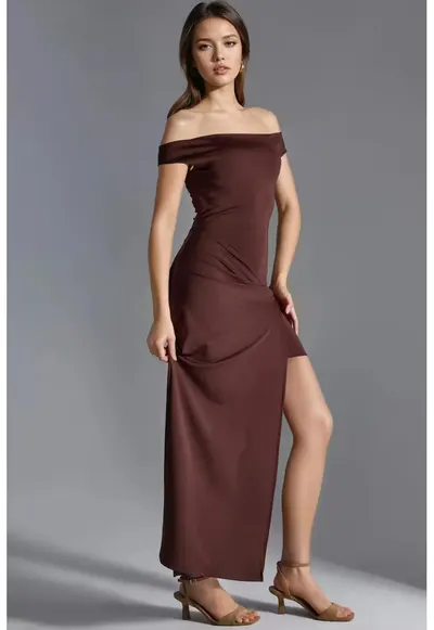 Rochie Maxi - cu umerii goi - Maro - Jerseu