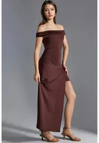 Rochie Maxi - cu umerii goi - Maro - Jerseu