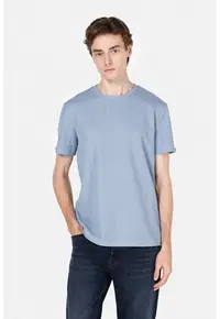 Tricou striat cu decolteu la baza gatului - Albastru pastel