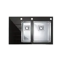 Chiuveta bucatarie neagra sticla si inox, cuva dreapta, Alveus Crystalix 20