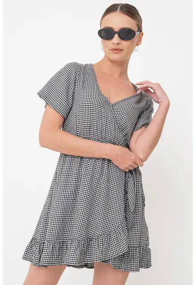 Rochie petrecuta cu model in carouri Zenith - Alb/Negru