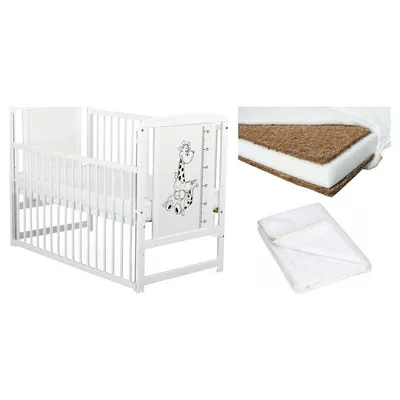 Set Patut din Lemn Bebe 120x60 cm, Saltea Cocos Confort II si Protectie Impermeabila