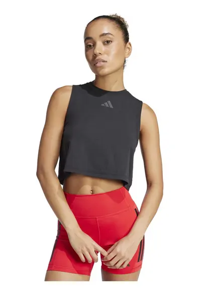 Maiou sport dama - Power 3-Stripes Boxy - negru - material usor - tehnologie CLIMACOOL