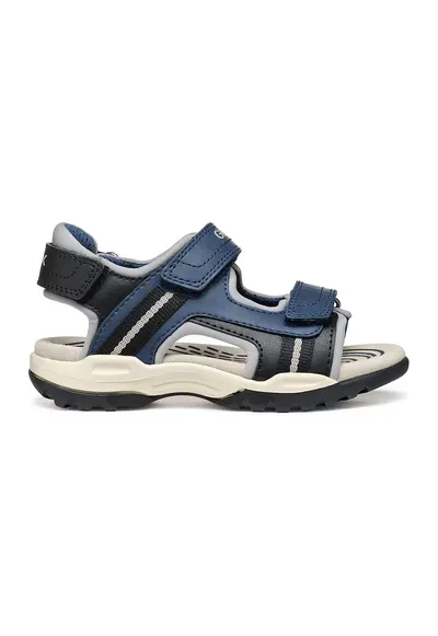 Sandale de piele ecologica cu banda velcro - Negru/Bleumarin
