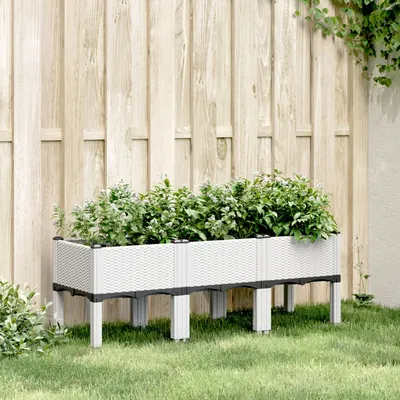 vidaXL Jardinieră de grădină cu picioare, alb, 120x40x42 cm, PP