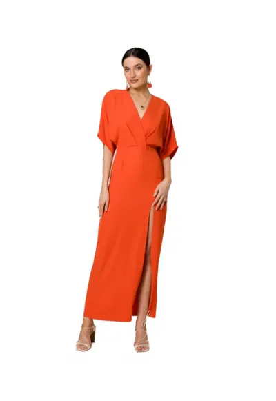 Rochie maxi cu taietura frontala - - Portocaliu