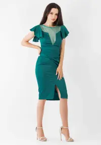 Rochie Moze verde conica prevazuta cu pliuri la talie