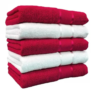 Set 5 Prosoape, Bumbac 100%, 400g m ², Rosu Alb
