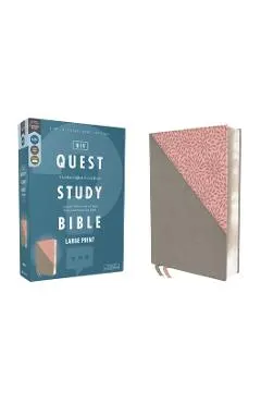 Niv, Quest Study Bible, Large Print, Leathersoft, Gray/Pink, Comfort Print: The Only Q and A Study Bible