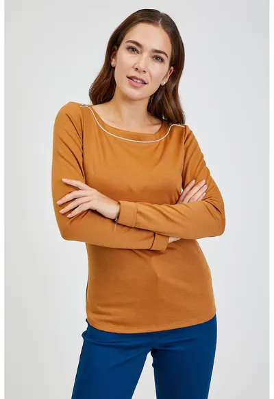 Bluza uni cu decolteu rotund - Maro deschis
