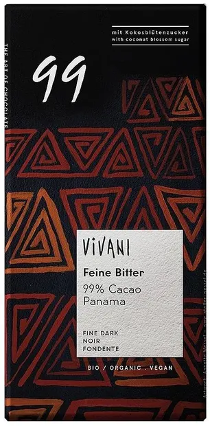 Ciocolată naturală organică, 99% cacao, 80 g, Vivani
